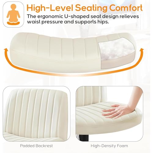 DUMOS Criss Cross Chair Legged Office Wide Comfy Desk Seat, No Wheels Armless Computer Task Seating, Swivel Vanity Home Height Adjustable