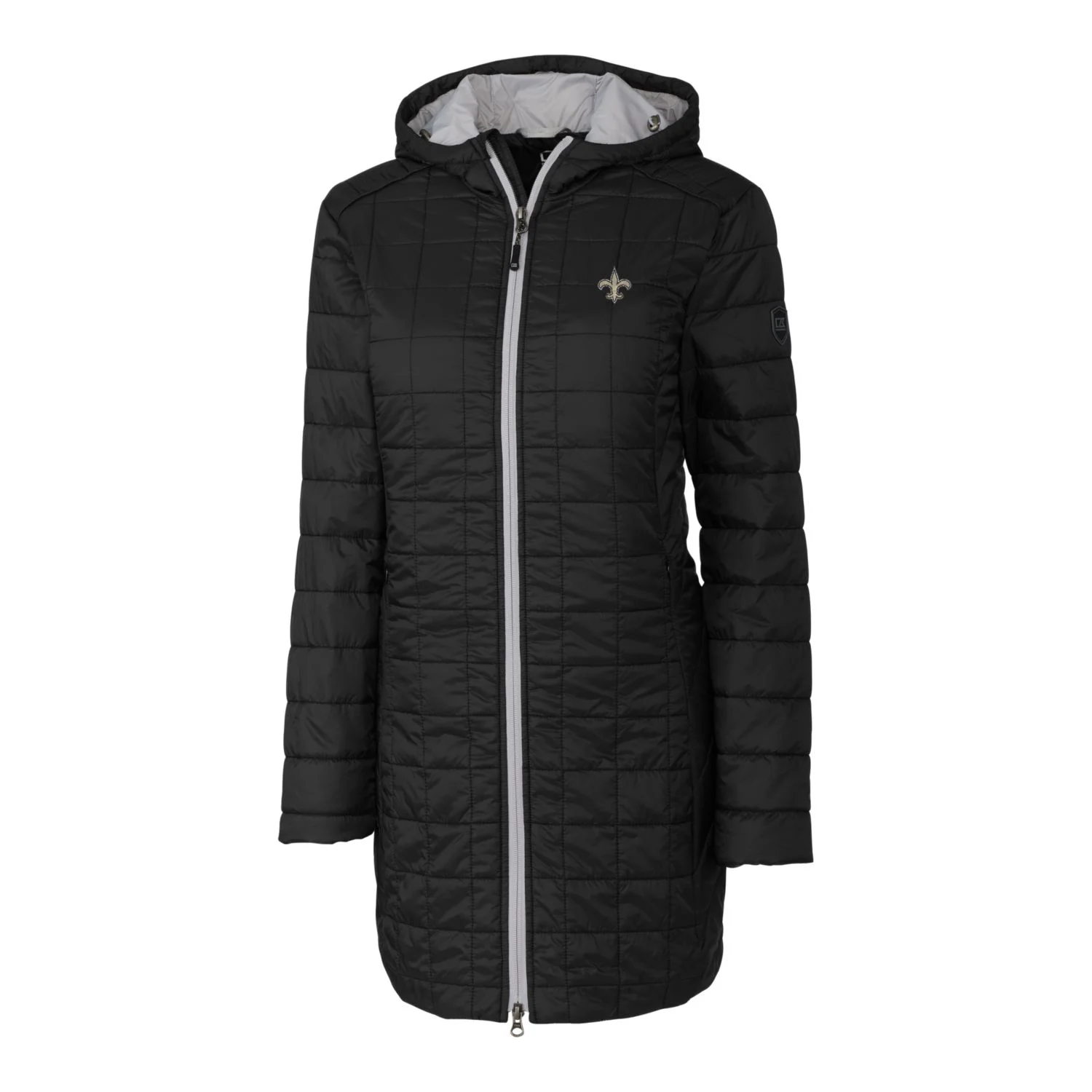 Women's Cutter & Buck Black New Orleans Saints Rainier Primaloft Eco Hooded Long Lightweight Coat