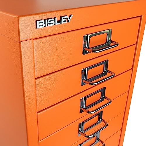 Bisley 10-Drawer Steel MultiDrawer Cabinet - Black, Chrome Pull Handles with Label Holders, Powder-Coated Steel, Removable Drawers, Fits Under Most Desks, Labels Included