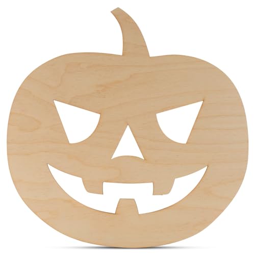 DIY Jack o Lantern Cutout 12-inch, 1/8 inch Thick, Pack of 5 Wooden Pumpkins to Paint for Halloween Crafts and Decor, by Woodpeckers