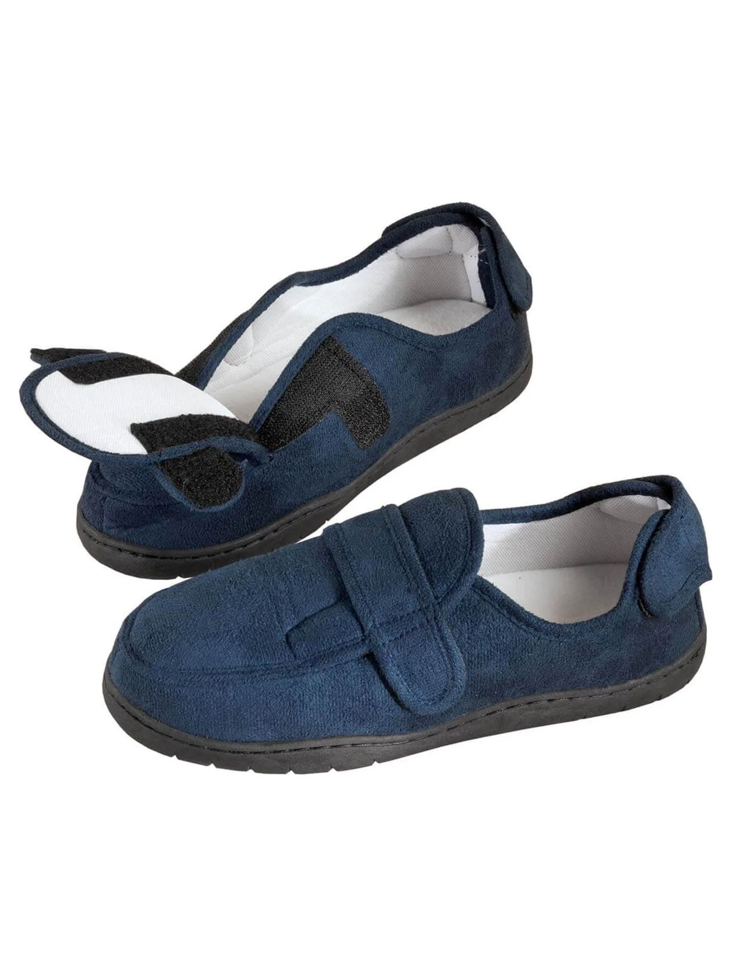 Plush Memory Foam Slippers, Adjustable for Custom Fit, Unisex, Navy Blue, Large