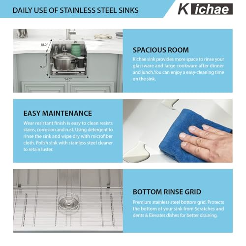 Kichae 12“ Deep Laundry Sink Undermount - 24 Inch Black Undermount Utility Sink Stainless Steel Single Bowl Under Counter Handmade Laundry Utility Room Basin