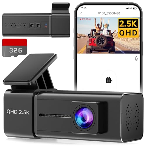 Dash Cam, 2.5K WiFi Dash Camera for Cars, E-YEEGER Mini Dashcam with App, Front Car Camera, G-Sensor, Loop Recording, Night Vision, 24H Parking Mode, 32G SD Card Included, Support 256GB Max