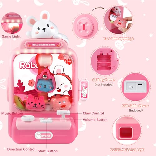 Claw Machine for Kids,Mini Vending Machines Candy Grabber Prize Dispenser Toys for Girls,Electronic Arcade Claw Game Machine for Party Birthday with Lights Sound (Light Bunny Claw)