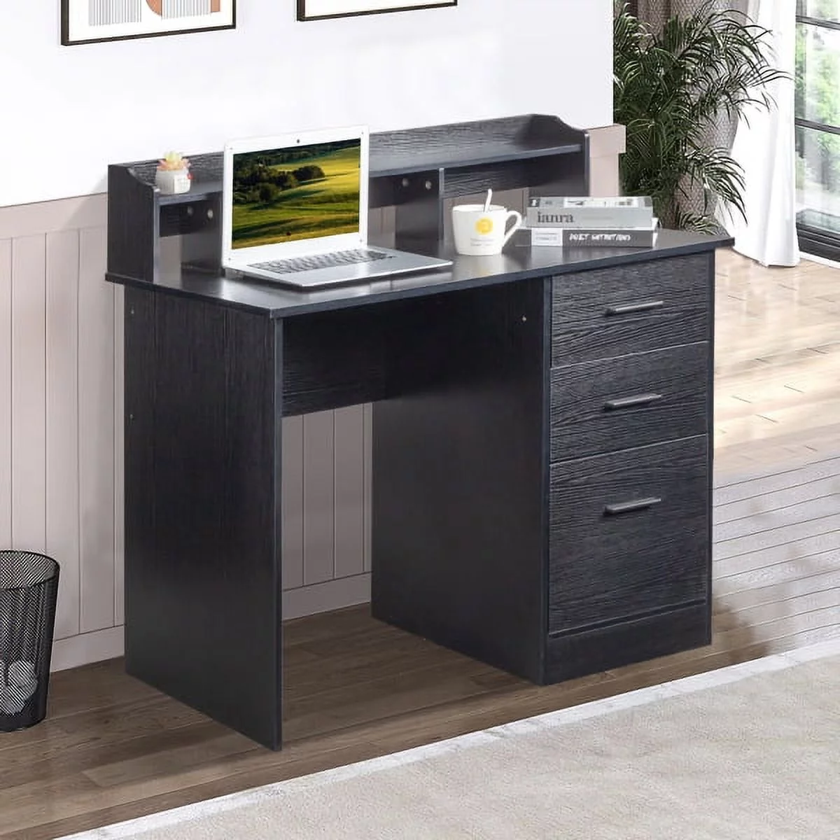Fithood FCH 110*50*95cm Particleboard Paste Triamine Desktop Storage Layer Three Drawers Computer Desk Black Wood Grain
