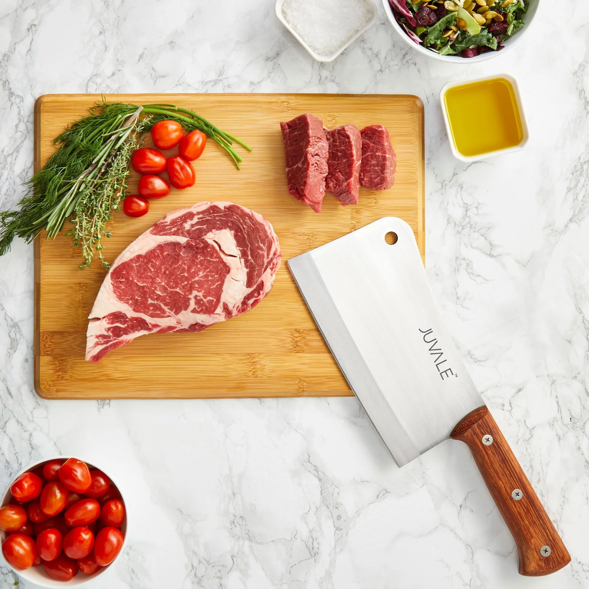 Stainless Steel Meat Cleaver Knife with Wooden Handle, Heavy Duty Bone Chopper for Butcher, Slicing Vegetables (8 In)