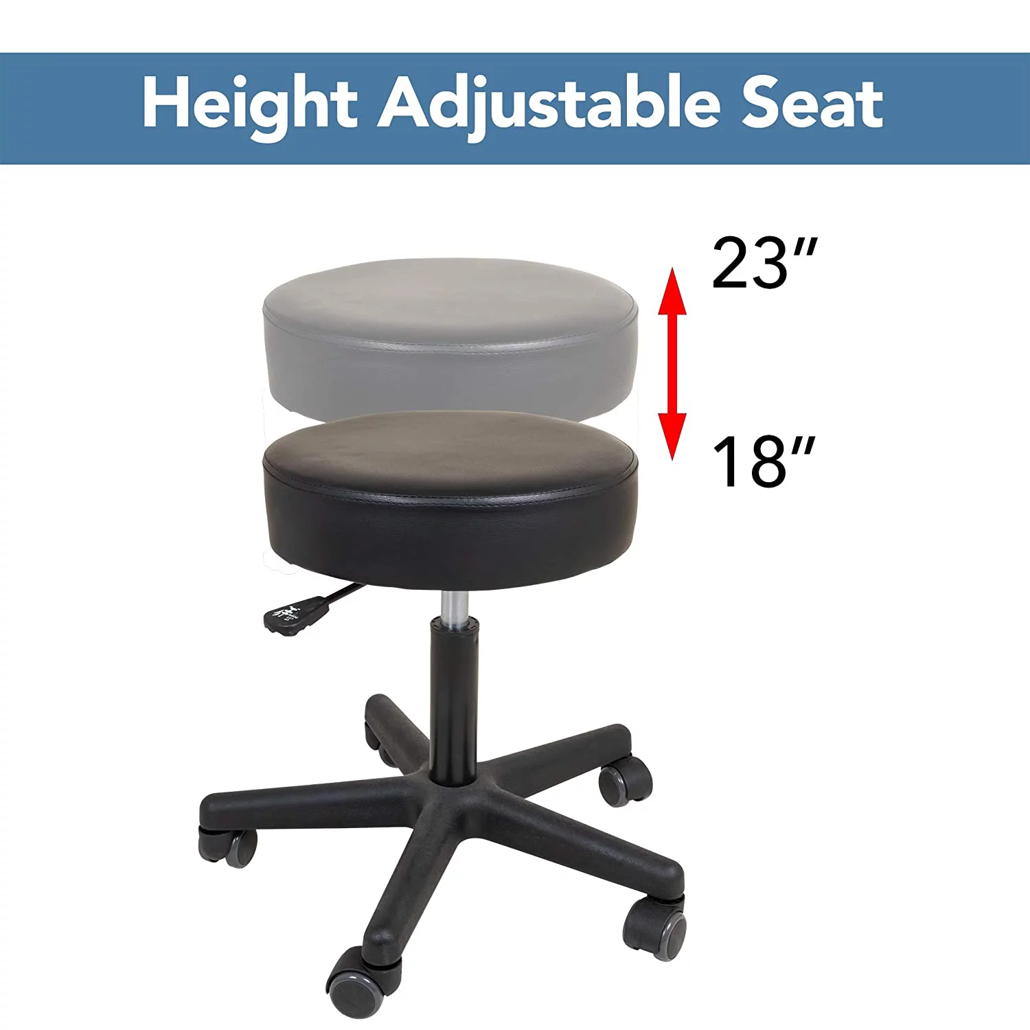 Rolling Stool - Stool with Wheels - Round Adjustable Work Stool, for Work, Office, Desk, Salon, Drafting, Spa