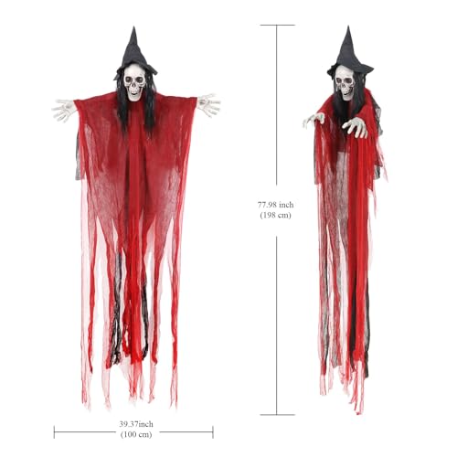 Halloween Decoration Outdoor Life-Size 6.5ft Animated Skeleton Witch with Scary Moving Mouth & Arms and Glowing LED Eyes, Creepy Sound for Yard, Porch, Haunted House