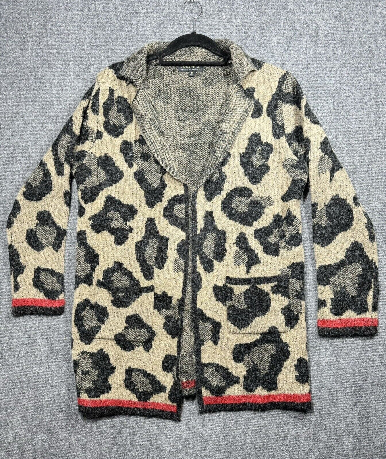 Joseph A. Women's TIPPED LEOPARD Draped Collar Open Front Cardigan, L