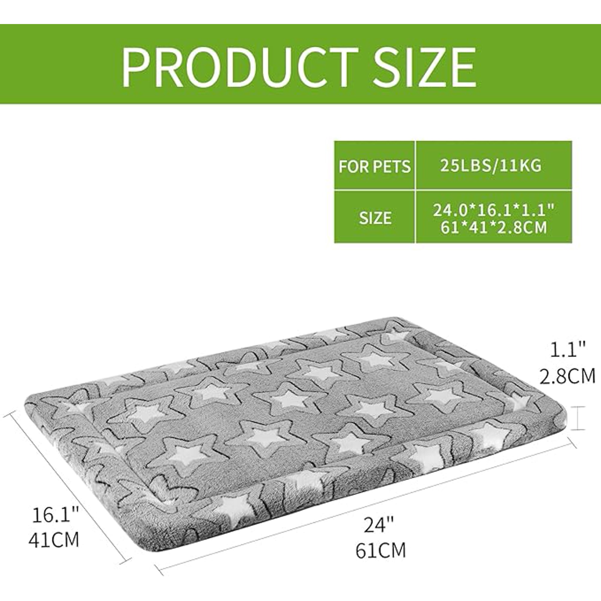 Dog Crate Pad - Reversible Kennel Mat (Cool & Warm), Machine Washable, Cozy Star Pattern Sleeping Pad for Small Medium Large Dogs, All-Season Pet Bed, Suitable for 24"x18" Dog Crate, Grey