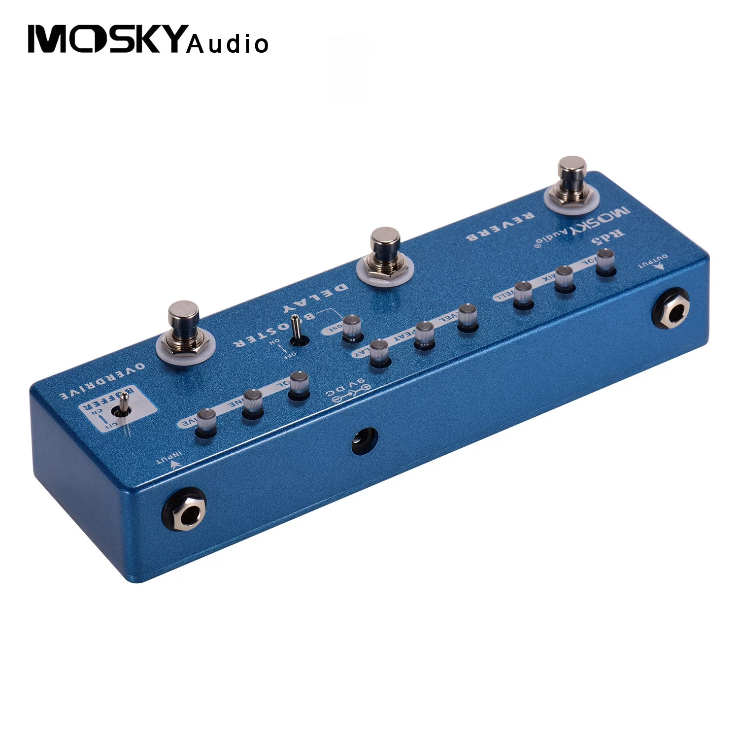 MOSKYAudio RD5 5-in-1 Guitar Multi-Effects Pedal, Reverb, Delay, Booster, Overdrive, Buffer