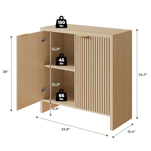 IRONCK Fluted Sideboard Buffet Cabinet with Storage, Modern Kitchen Buffet Storage Cabinet with Doors and Adjustable Shelves, Buffet Table for Entryway, Living Room, Dining Room