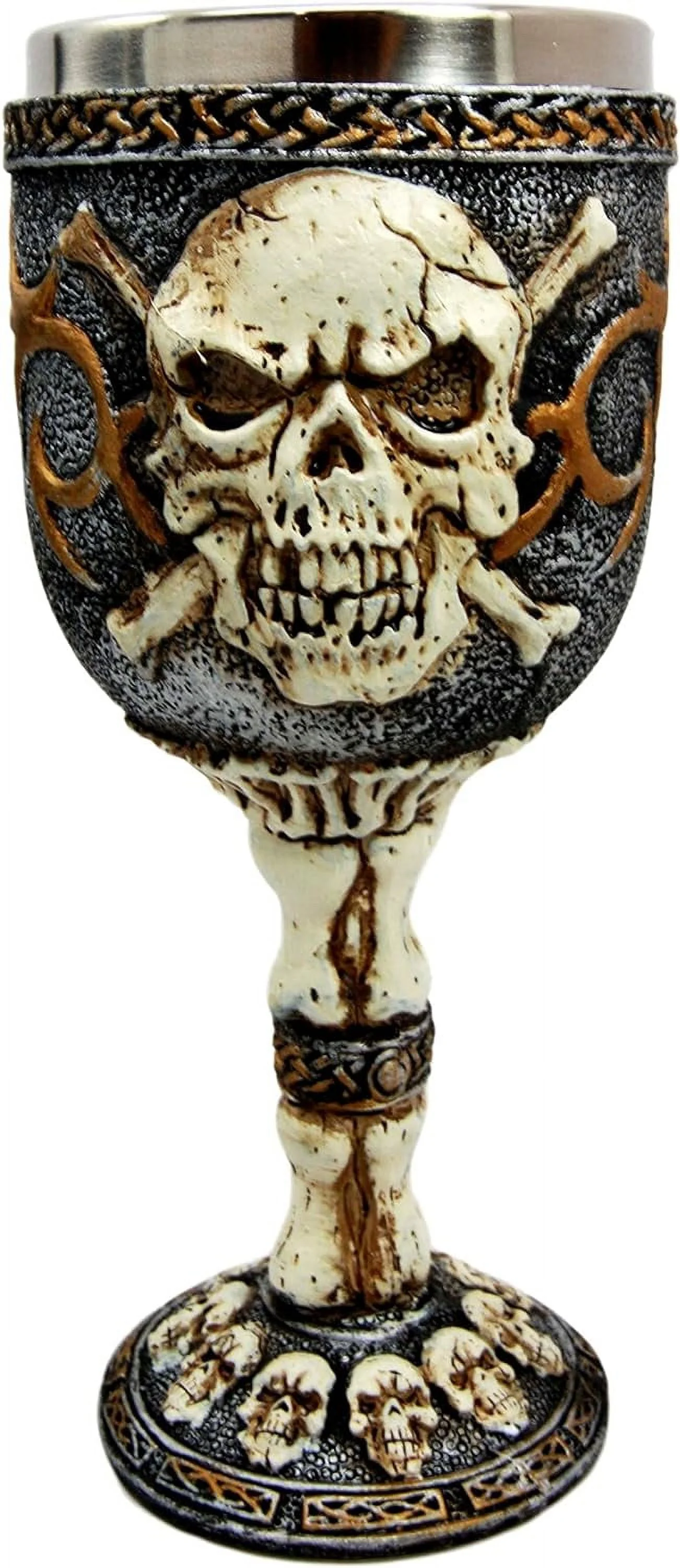 Ebros Skeleton Cross Bones Cracked Ossuary Graveyard Wine Goblet Chalice Figurine 6 Ounces