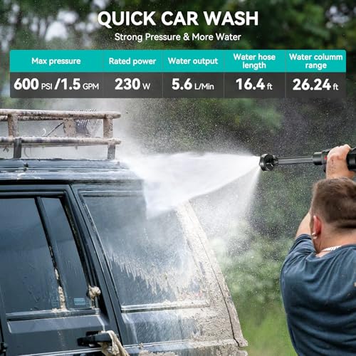 Cordless Pressure Washer 800PSI 1.5GPM - 3.0Ah Battery Portable Cordless Pressure Washer with 6-in-1 Nozzle | for Car Washing, Driveway, Patio, Fence, Home Cleaning