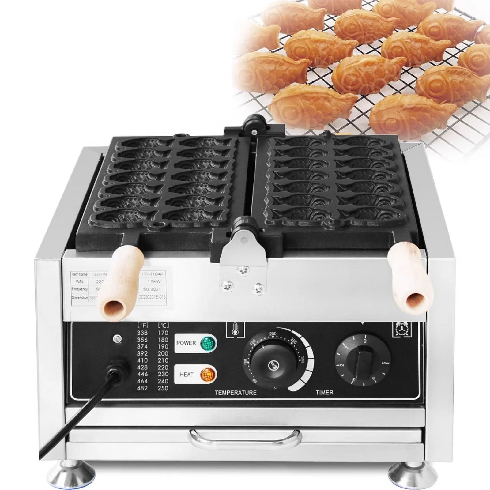 Commercial Waffle Maker Fish Shape Waffle Machine  with 14pcs Mini Fish Electric Taiyaki pancake  Machine Closed Mouth Fish Waffle Maker