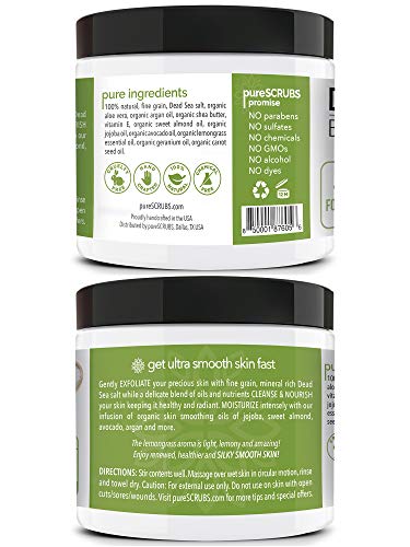 pureSCRUBS Premium Eucalyptus Body Scrub Set - Large 16oz Dead Sea Salt Body Scrub With Infused Essential Oils & Nutrients, Includes Wooden Spoon, Loofah & Oatmeal Exfoliating Bar Soap