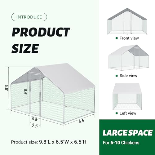 Chicken Coop Large Metal Chicken Run Pen for 10 Chickens Poultry Cage with Waterproof Cover for Walk-in Chicken Run for Yard Outdoor