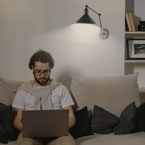 Vintage Black Wireless Battery Operated Wall Sconces, Cordless LED Wall Lights Set of 2 with Remote Control, for Bedroom, Farmhouse, Gallery - Easy Setup, Adjustable Brightness, Long-Lasting Battery