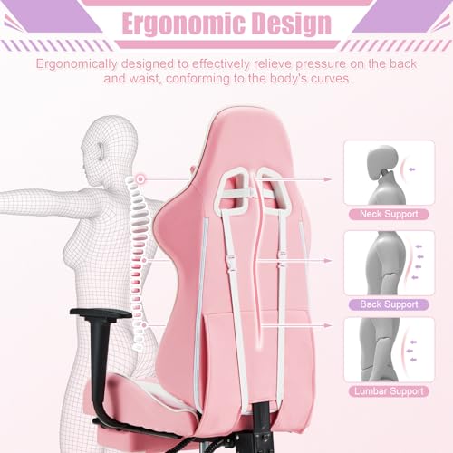 ECOTOUGE PC Massage Gaming Chair with Footrest Ergonomic Office Desk Chair Racing PU Leather Recliner Swivel Rocker with Headrest and Lumbar Pillow, Blue