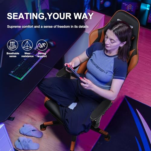GTRACING Gaming Chair with Footrest, Ergonomic Computer Game Desk Chair, Reclining Game Chair Seat Height Adjustment, Swivel Rocker with Headrest and Lumbar (Blue)