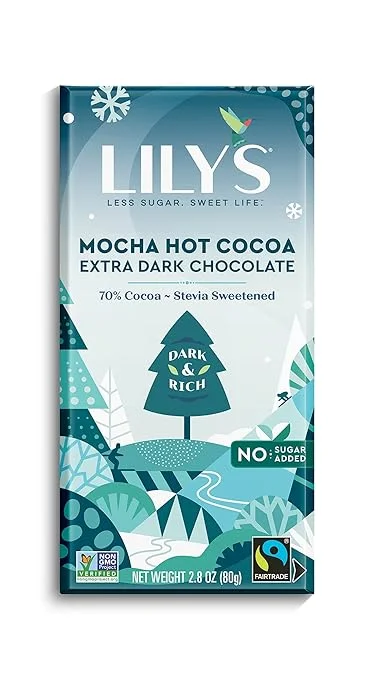 Mocha Hot Cocoa Chocolate Style Bar by Lily's Sweets | Stevia Sweetened, No Added Sugar, Low-Carb, Keto-Friendly | 70% Cocoa | Fair Trade, Gluten-Free & Non-GMO | 2.8 ounce, 12-Pack…