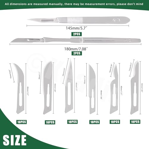 Keadic 44Pcs 2 Style Scalpel Blades Handle with #10#11#15#22 Surgical Sterile Blades, High Carbon Steel Laboratory Blade-Lab Knives for Practicing Cutting, Sculpting, Callus Removal