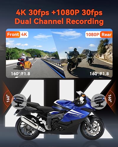 Vantrue F1 Motorcycle 4K Dash Cam Front and Rear, 4K + 1080P Motorcycle Camera, Full Body IP67 Waterproof, GPS Wi-Fi, 160° Wide Angle, Wired Remote, Night Vision, G-Sensor, Parking Mode, Support 512GB