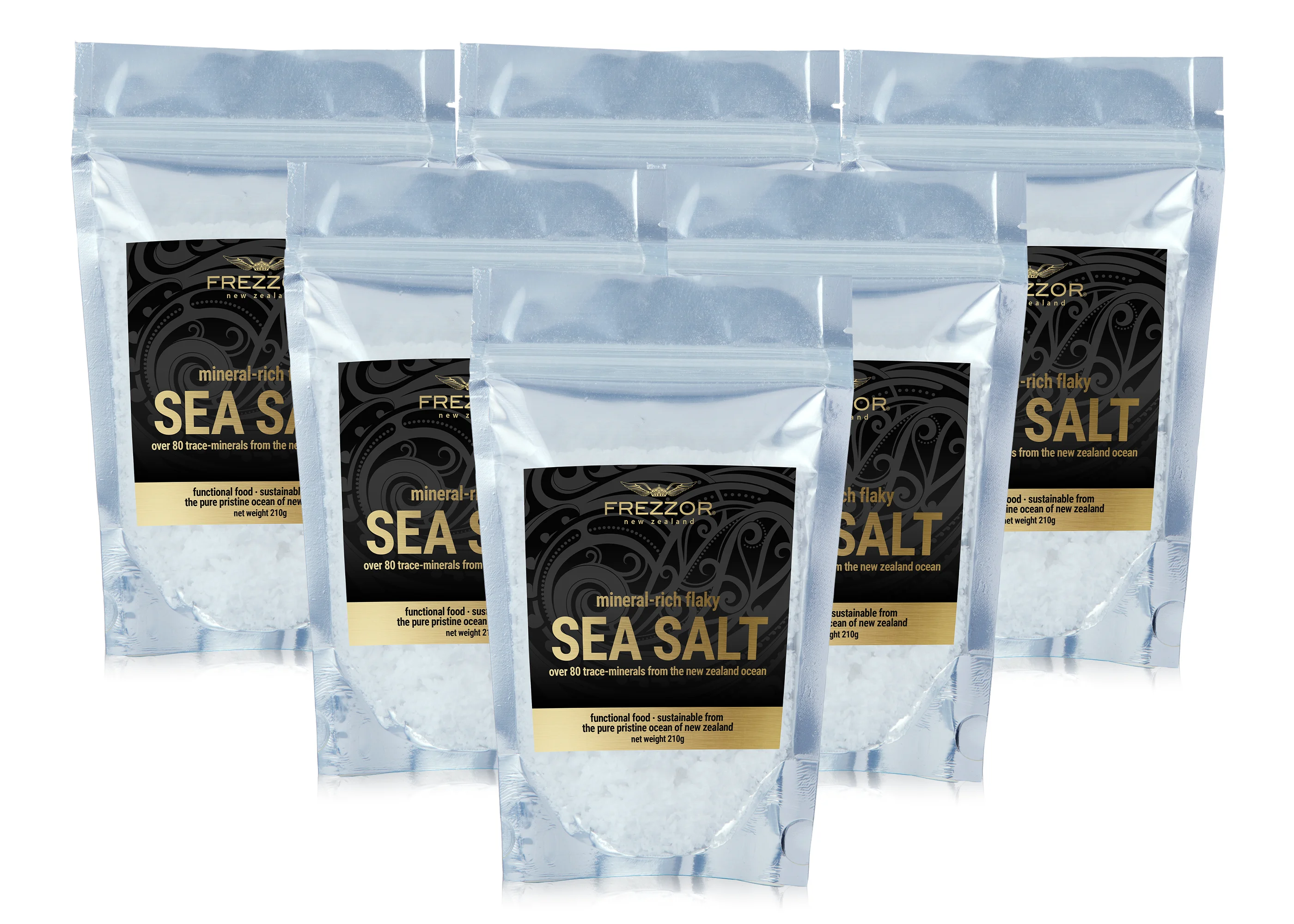 FREZZOR Mineral-Rich Flaky Sea Salt, Preferred By Top Chefs, 84 Minerals and Trace Elements, 6-Pack, 44.4 Oz