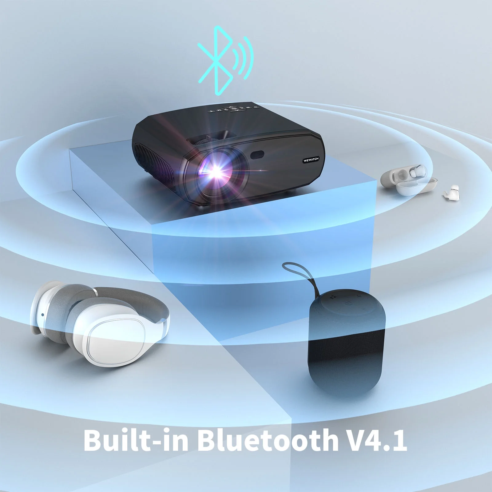 WEWATCH 230ANSI 15000 Lumens Outdoor Projector with 5G WiFi Bluetooth, 100% Zoom & Keystone Correction 1080P Projector, Portable Movie Projector for Home Theater, TV Sticker, HDMI, VGA, USB