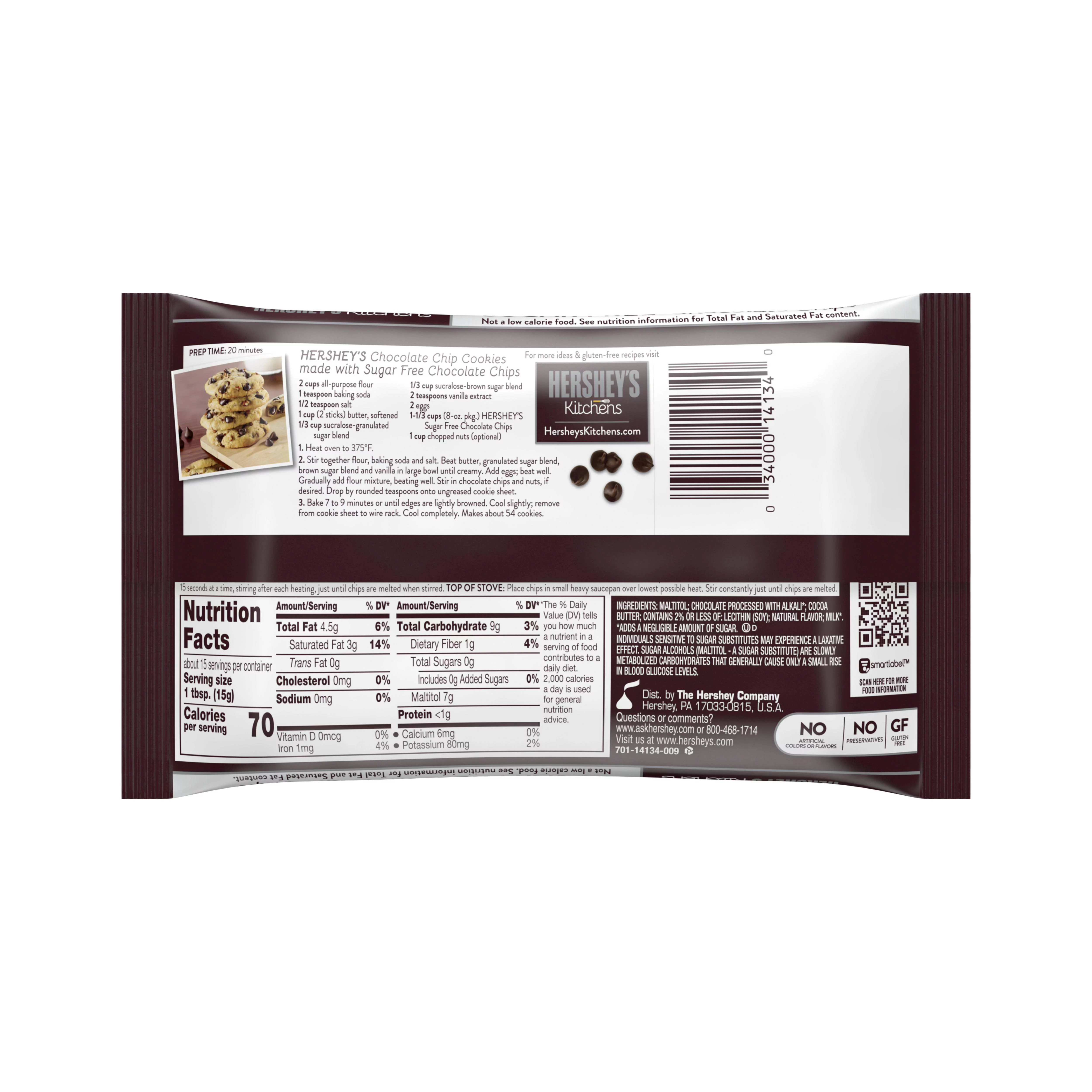 HERSHEY'S Sugar Free Chocolate Chips, 8 Ounces, 2 Pack