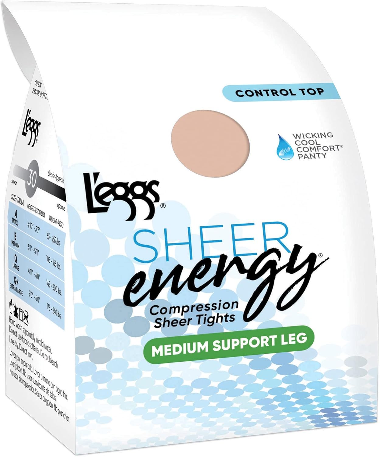L'eggs Women's Sheer Energy Control Top Sheer Toe Run-Resist Support Pantyhose, Off White, Medium