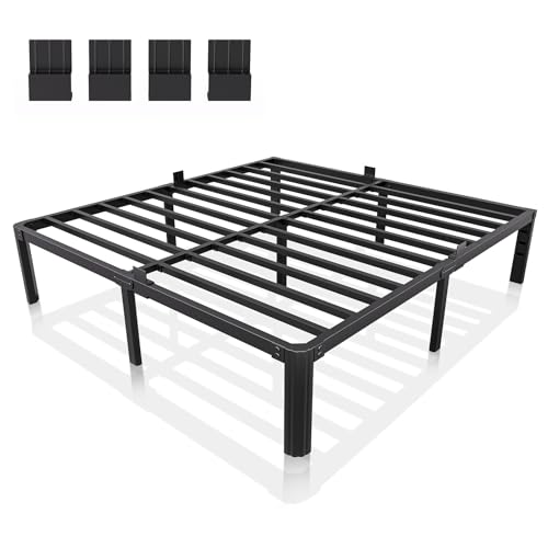 14 Inch Metal Bed Frame Full Size, Heavy Duty Balck Platform Full Size Bed Frame with Round Corner Legs, Mattress Slide Stopper, No Box Spring Needed, Easy Assembly
