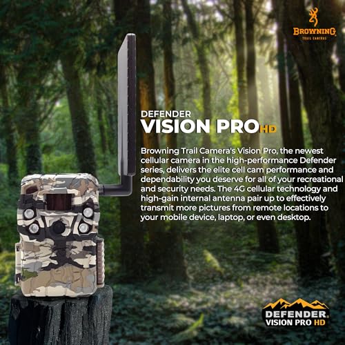 Browning Trail Cameras Defender Vision Pro HD 24MP Dual SIM Hunting Game Trail Camera - Ultra High Gain Antenna, 110' Night Detection Range & Smartphone App Compatibility (OVIX Camo)