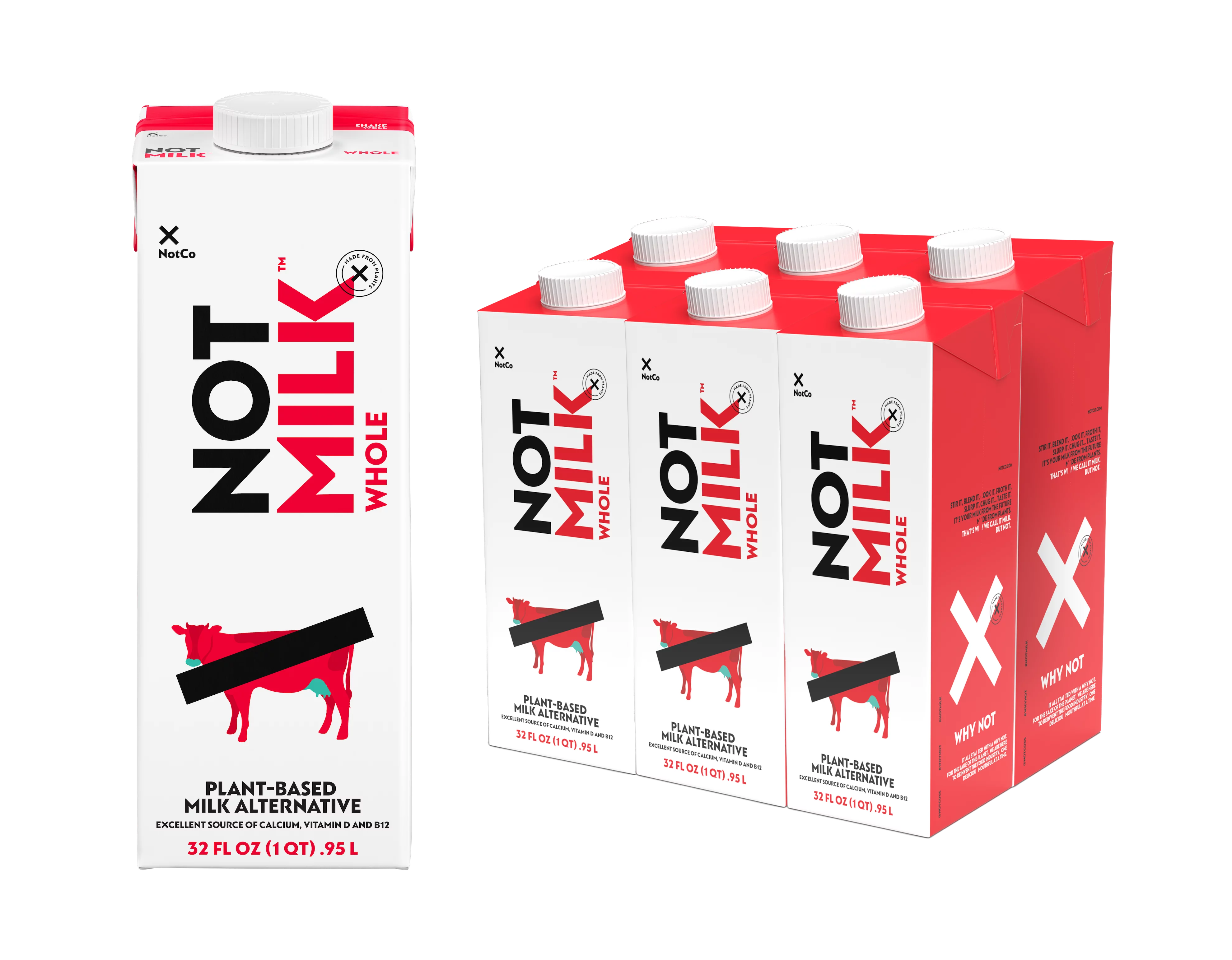 The Not Company NotMilk Whole Plant Based Milk, 32 Fl Oz, Pack of 6, Shelf-Stable, Lactose Free, Vegan, Non-GMO™
