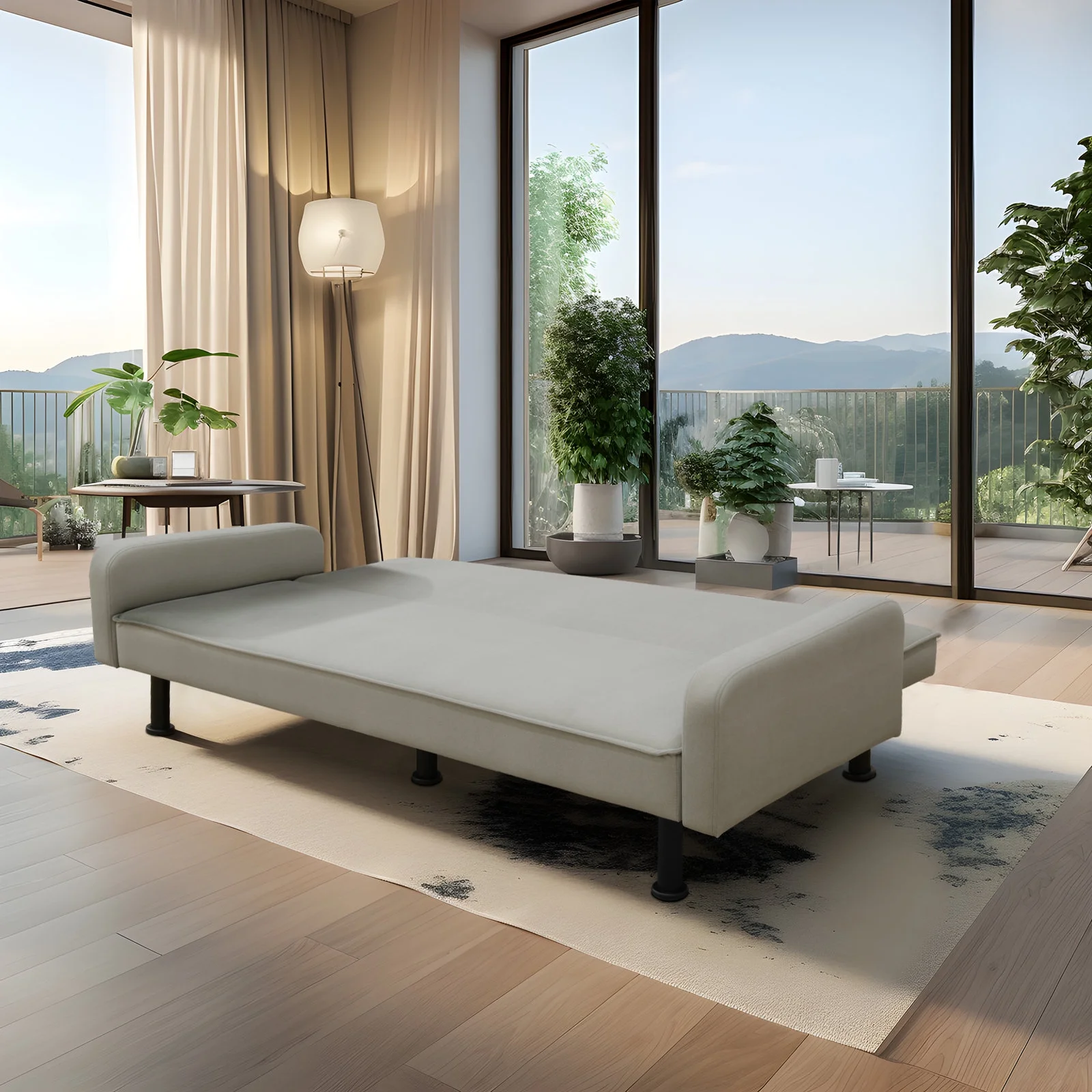 Convertible Sleeper Futon Sofa Bed Small Euro Lounger Daybed Couch for Living Room Bedroom Flannel