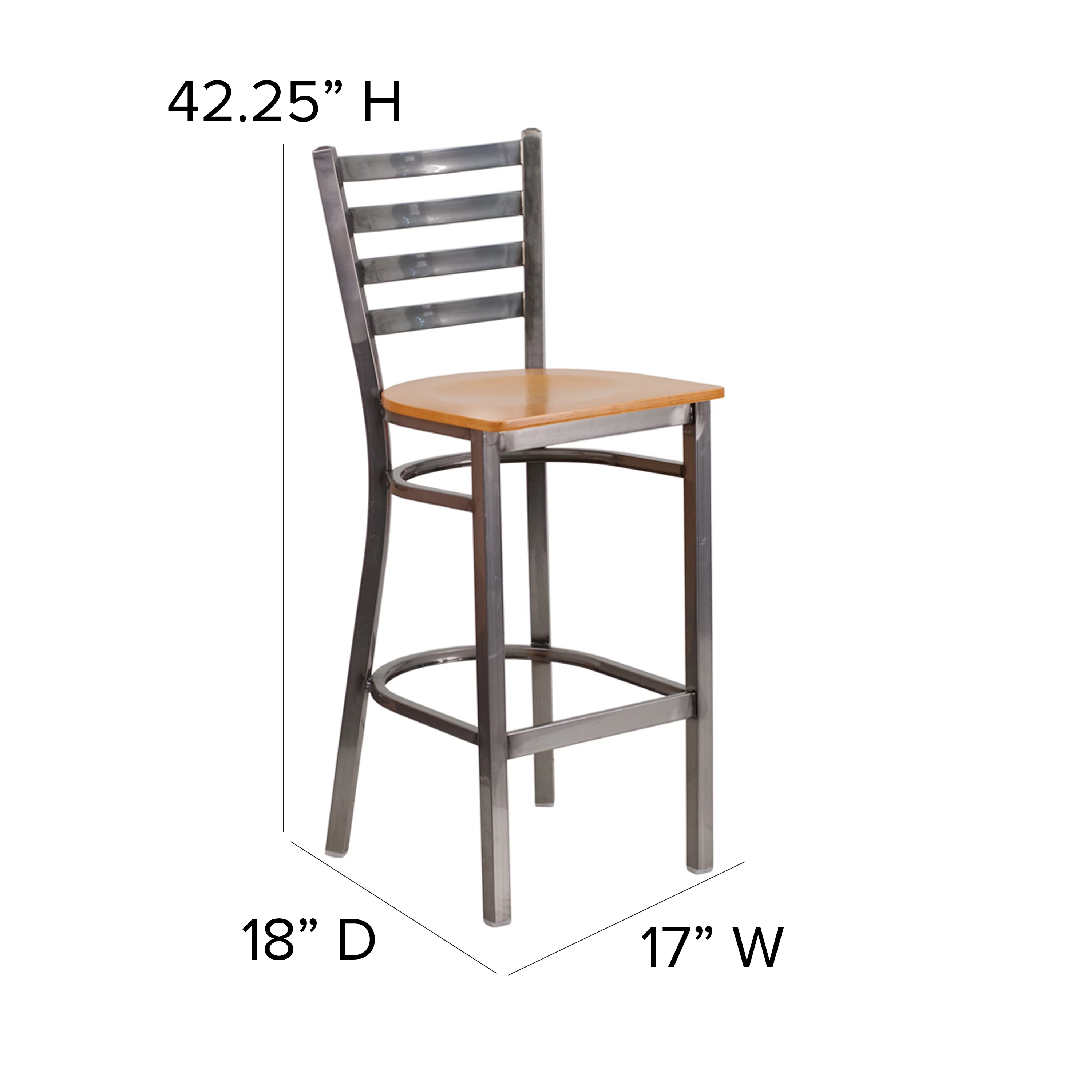 Flash Furniture HERCULES Series Clear Coated Ladder Back Metal Restaurant Barstool - Natural Wood Seat