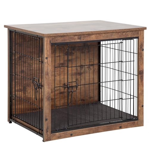 BestPet Dog Crate Furniture with Cushion,Wooden Dog Crate with Double Door Modern Dog Kennel Indoor Side End Table Heavy Duty Dog Crate for Small and Medium Dogs (38in)