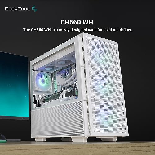 DeepCool CH560 PC Case High-Airflow 140mm PWM ARGB Fans Front Mid-Tower ATX PC Case Hybrid Mesh/Tempered Glass Side Panel 360mm Radiator Top/Front Support Gaming Case USB 3.0 Type-C I/O Panel