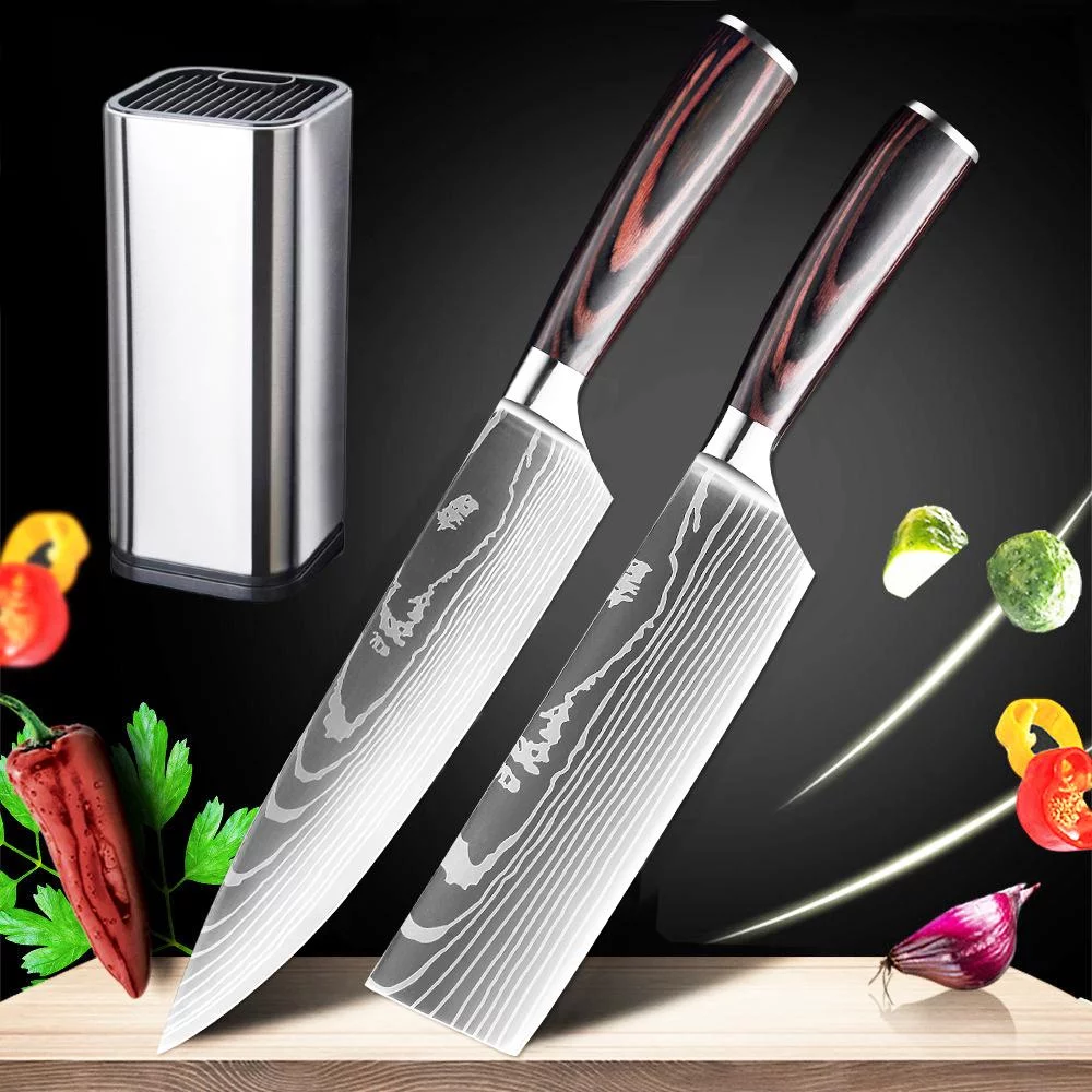 MDHAND Knife Sets for Kitchen with Block, 3 Pieces German Ultra Sharp Stainless Steel Kitchen Knife Block Sets with Sheaths,with Ergonomic Handle