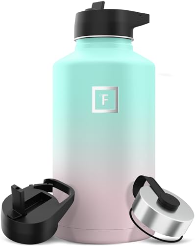 IRON °FLASK Camping & Hiking Hydration Flask with 3 Lids - Stainless Steel, Double Walled & Vacuum Insulated Water Bottle - Leak Proof & BPA Free (Midnight Black, Straw - 40 oz)