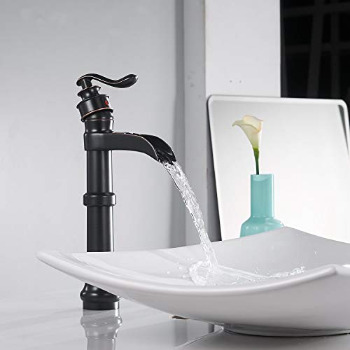 Oil Rubbed Bronze Vessel Sink Faucet Single Hole Faucet Bathroom Waterfall Faucet Farmhouse Single-Handle 1 Hole Deck Mount Bowl Tall Body