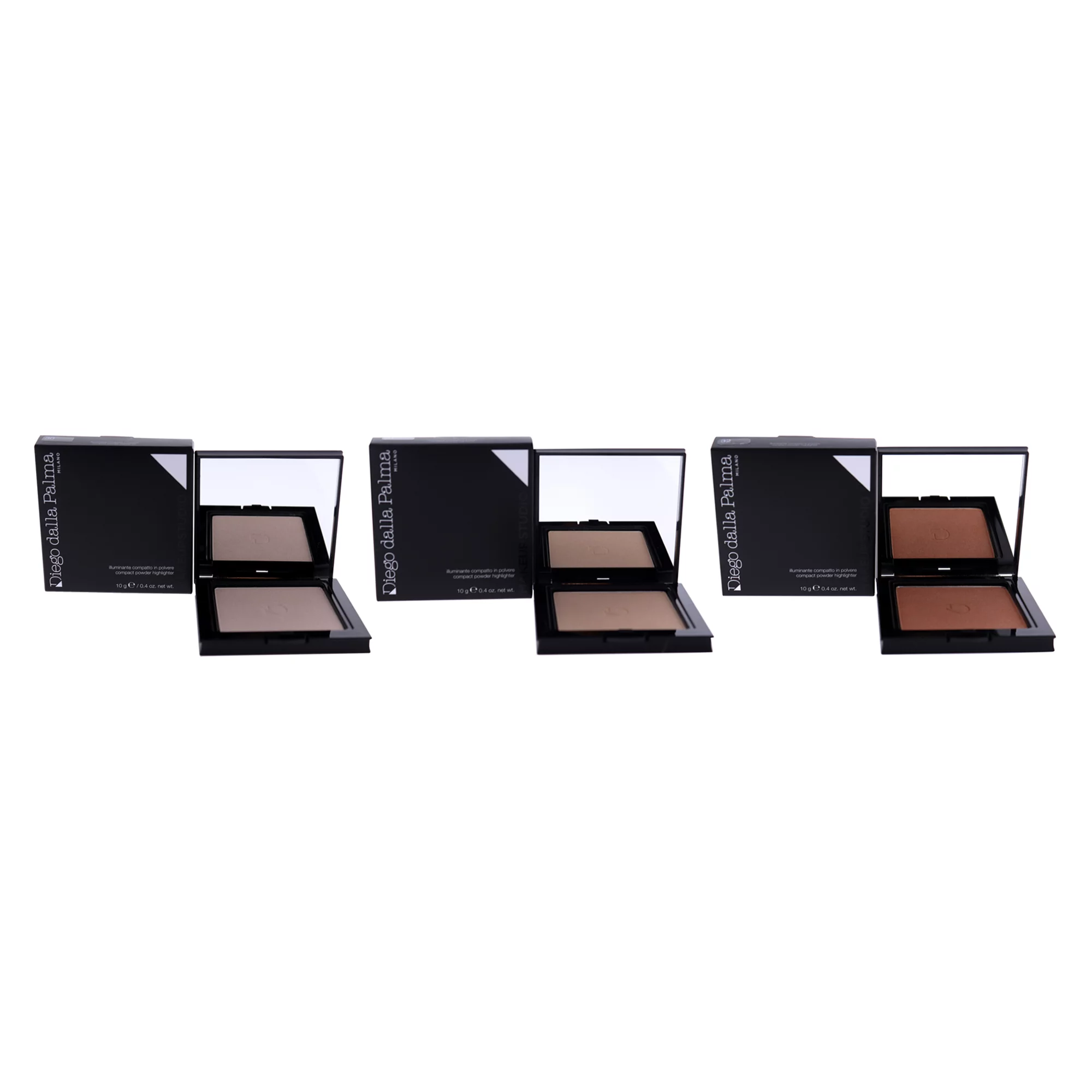 Diego Dalla Palma Compact Powder Highlighter 3 Pc Kit - 0.4oz Highlighter 30 - Cold Pink, 31 - Nude, 32 - Bronze