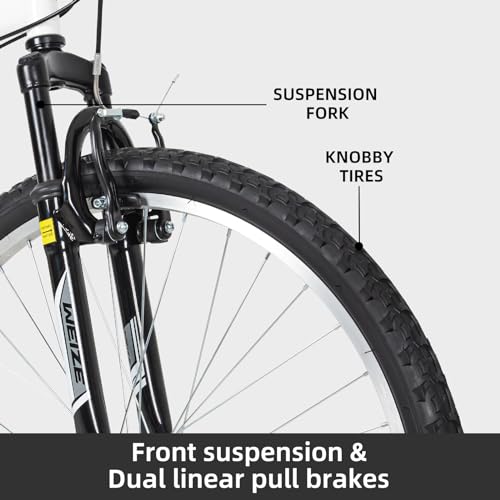 WEIZE Mountain Bike, 26 27.5 inch Outdoor Hybrid Bikes,18-Speed/High-Carbon Steel/Dual Full Suspension, Adjustable Ergonomic Seat for Men Women Adult, MTB Bicycle with Suspension Fork,Sleek Colors