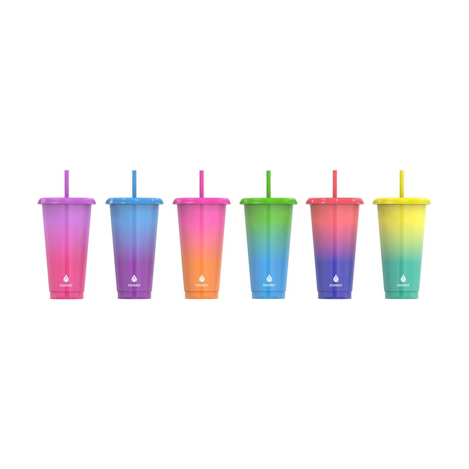 Manna  24 oz Color Changing Tumbler Lid & Assorted Straw - Pack of 6