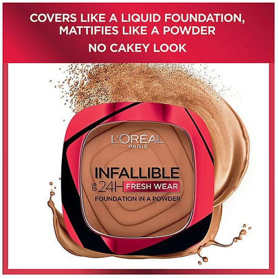 L'Oreal Paris Infallible Up to 24 Hour Fresh Wear Foundation in a Powder, Golden Sun 0.31oz Pack of 2
