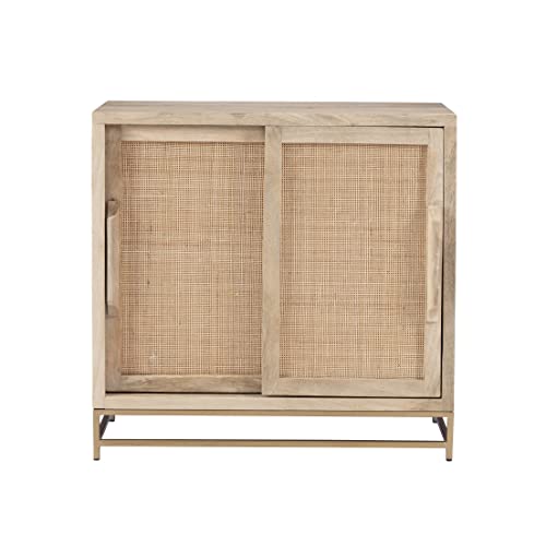 Powell Natural Rattan and Gold Base 2 Danika, Two Drawer Cabinet, Beige