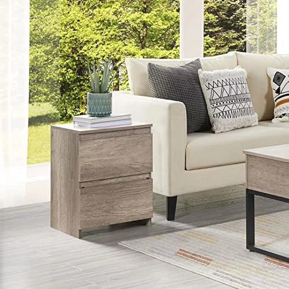 End Table, Vertical Side Table With 2 Drawers For Living Room, Small Space, 14 X 18 X 22 Inches, Modern Style, Grey