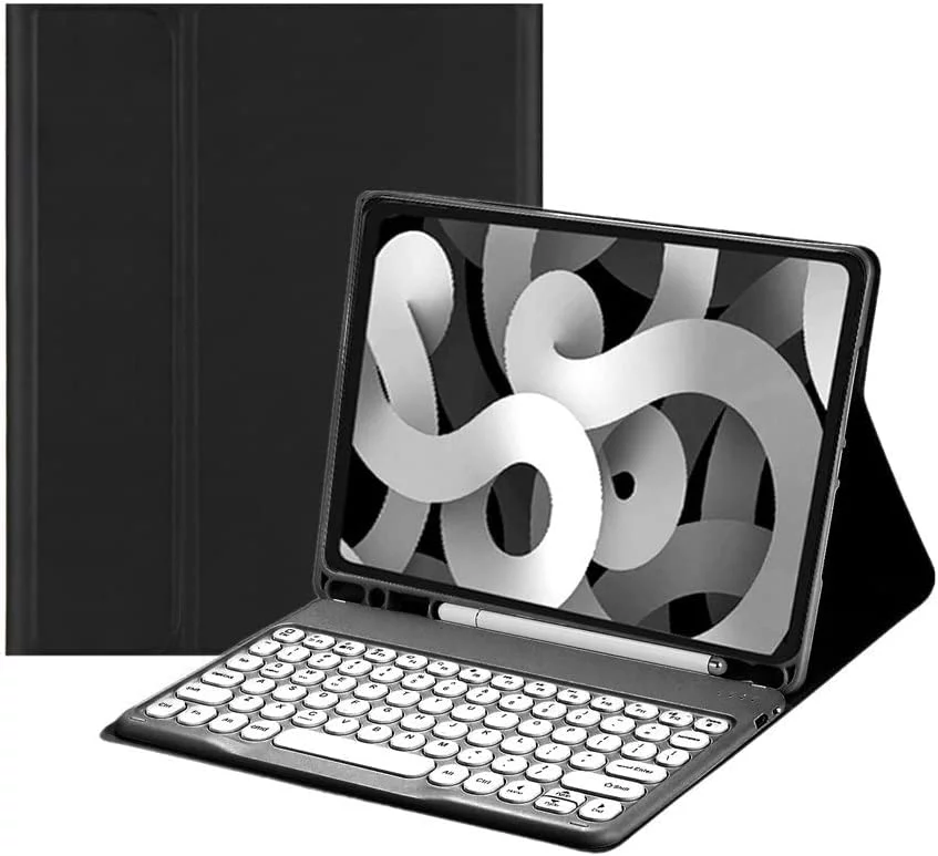 iPad 6th 5th Generation iPad Air 2 Pro 9.7 inch Keyboard Case Cute Round Key Color Keyboard Wireless Detachable BT Keyboard Cover with Pencil Holder