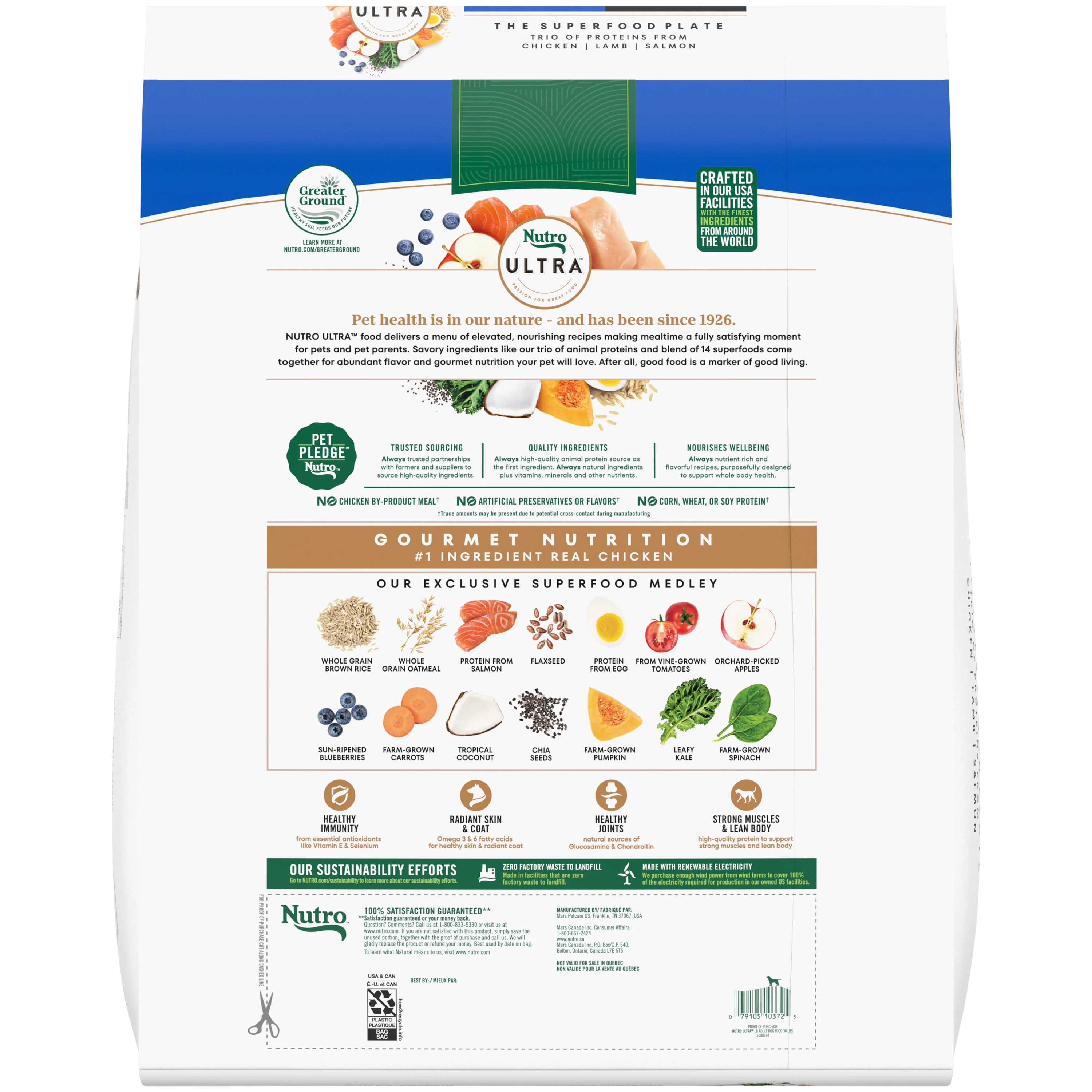 Nutro Ultra Adult Large Breed Dry Dog Food, Chicken, Lamb And Salmon Protein Trio, 30 Lb. Bag