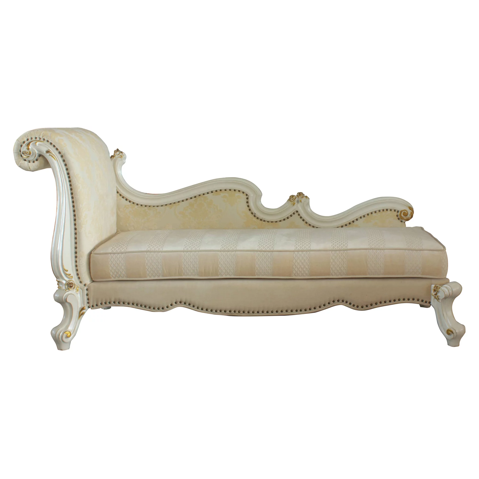 ACME Picardy One Arm Chaise with Nailheads in Antique Pearl